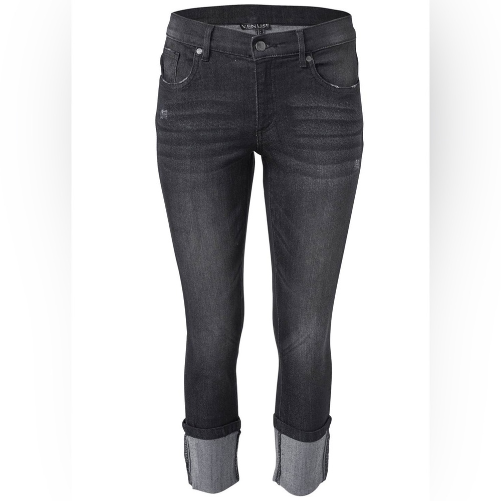 Venus Cropped Cuff Jeans Black wash 2 8 10 brand new sexy denim capri pants - Picture 6 of 6